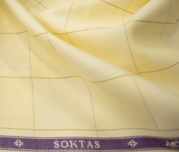 Soktas Men's Giza Cotton Checks 2 Meter Unstitched Shirting Fabric (Yellow)