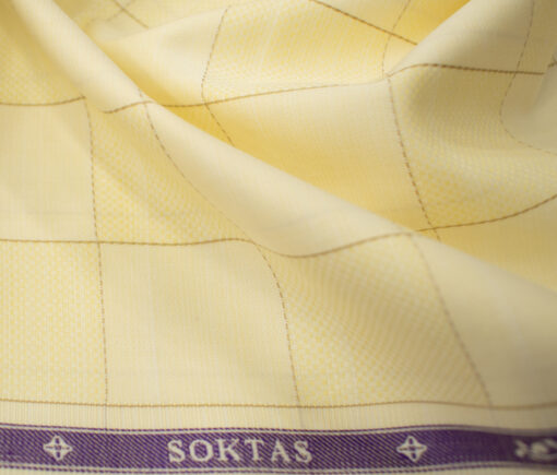 Soktas Men's Giza Cotton Checks 2 Meter Unstitched Shirting Fabric (Yellow)