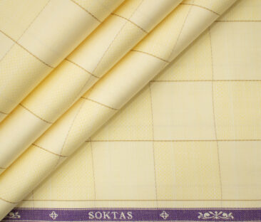 Soktas Men's Giza Cotton Checks 2 Meter Unstitched Shirting Fabric (Yellow)