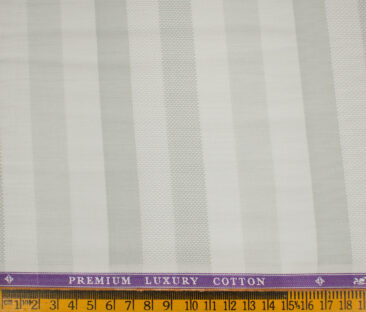 Soktas Men's Giza Cotton Striped 2 Meter Unstitched Shirting Fabric (White & Grey)