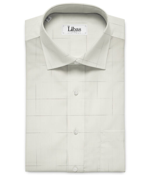 Soktas Men's Giza Cotton Checks 2 Meter Unstitched Shirting Fabric (White & Grey)