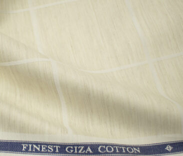 Soktas Men's Giza Cotton Checks 2 Meter Unstitched Shirting Fabric (Beige & White)