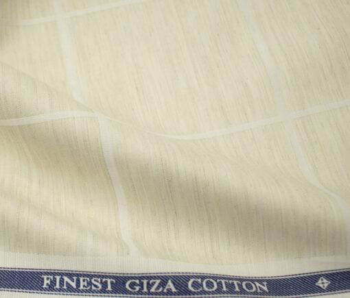 Soktas Men's Giza Cotton Checks 2 Meter Unstitched Shirting Fabric (Beige & White)