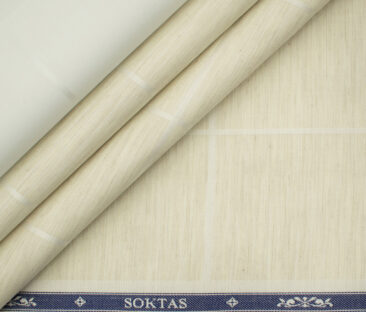 Soktas Men's Giza Cotton Checks 2 Meter Unstitched Shirting Fabric (Beige & White)