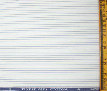 Soktas Men's Giza Cotton Striped 2 Meter Unstitched Shirting Fabric (White & Blue)