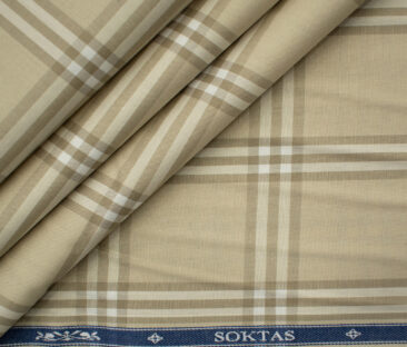Soktas Men's Giza Cotton Checks 2 Meter Unstitched Shirting Fabric (Beige)