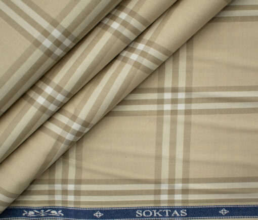 Soktas Men's Giza Cotton Checks 2 Meter Unstitched Shirting Fabric (Beige)