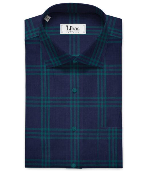 Soktas Men's Giza Cotton Checks 2 Meter Unstitched Shirting Fabric (Dark Royal Blue)