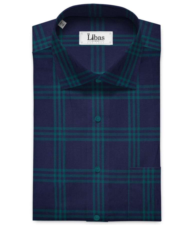 Soktas Men's Giza Cotton Checks 2 Meter Unstitched Shirting Fabric (Dark Royal Blue)