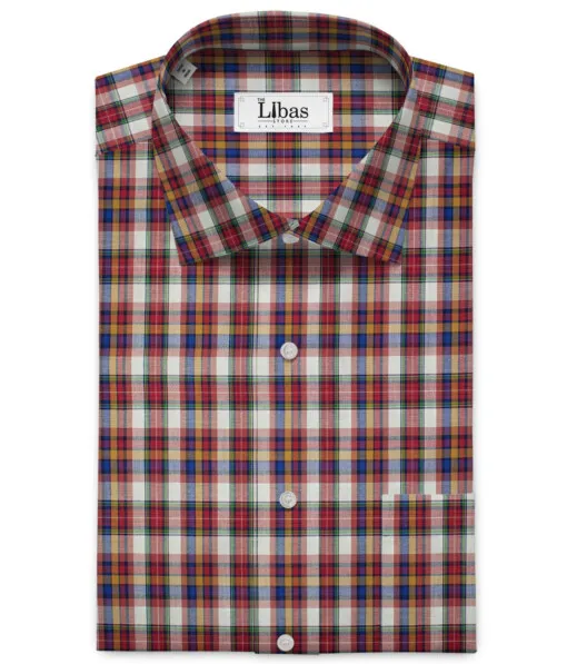 Soktas Men's Giza Cotton Checks 2 Meter Unstitched Shirting Fabric (Multi)