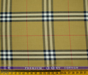 Soktas Men's Giza Cotton Checks 2 Meter Unstitched Shirting Fabric (Mustard Yellow)