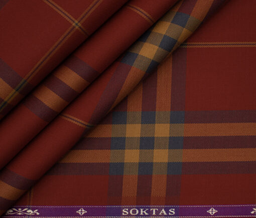 Soktas Men's Giza Cotton Checks 2 Meter Unstitched Shirting Fabric (White & Blue)