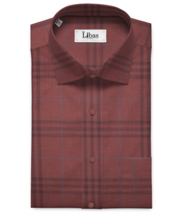 Soktas Men's Giza Cotton Checks 2 Meter Unstitched Shirting Fabric (Rosewood Pink)