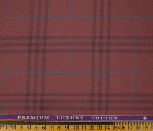 Soktas Men's Giza Cotton Checks 2 Meter Unstitched Shirting Fabric (Rosewood Pink)