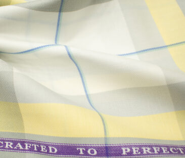 Soktas Men's Giza Cotton Checks 2 Meter Unstitched Shirting Fabric (White & Yellow)