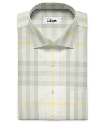 Soktas Men's Giza Cotton Checks 2 Meter Unstitched Shirting Fabric (White & Grey)