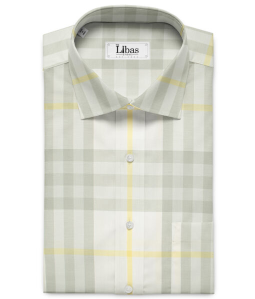 Soktas Men's Giza Cotton Checks 2 Meter Unstitched Shirting Fabric (White & Grey)