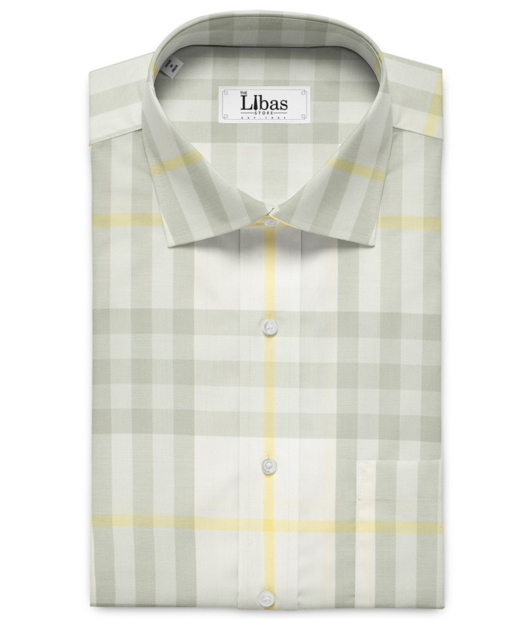 Soktas Men's Giza Cotton Checks 2 Meter Unstitched Shirting Fabric (White & Grey)