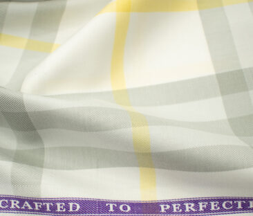 Soktas Men's Giza Cotton Checks 2 Meter Unstitched Shirting Fabric (White & Grey)