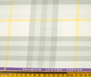 Soktas Men's Giza Cotton Checks 2 Meter Unstitched Shirting Fabric (White & Grey)