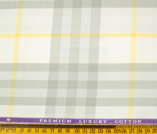 Soktas Men's Giza Cotton Checks 2 Meter Unstitched Shirting Fabric (White & Grey)