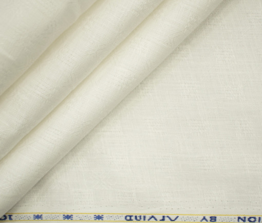 Arvind Men's Irish Linen 60 LEA Dobby 2.25 Meter Unstitched Shirting Fabric (Milky White)