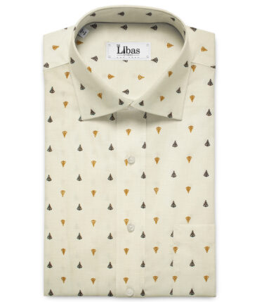 Burgoyne Men's Irish Linen 60 LEA Printed 2.25 Meter Unstitched Shirting Fabric (Cream & Brown)
