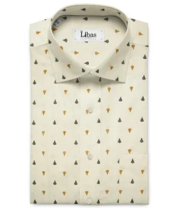 Burgoyne Men's Irish Linen 60 LEA Printed 2.25 Meter Unstitched Shirting Fabric (Cream & Brown)