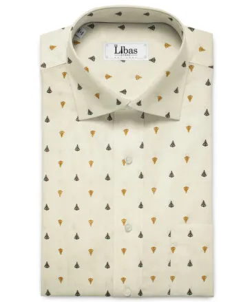 Burgoyne Men's Irish Linen 60 LEA Printed 2.25 Meter Unstitched Shirting Fabric (Cream & Brown)