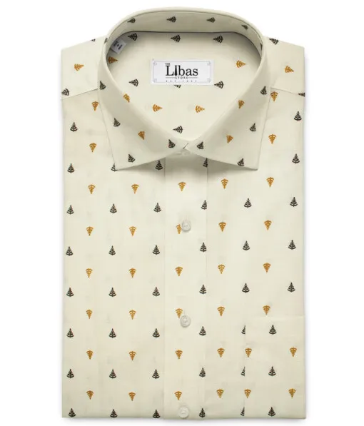 Burgoyne Men's Irish Linen 60 LEA Printed 2.25 Meter Unstitched Shirting Fabric (Cream & Brown)