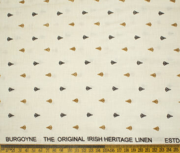 Burgoyne Men's Irish Linen 60 LEA Printed 2.25 Meter Unstitched Shirting Fabric (Cream & Brown)