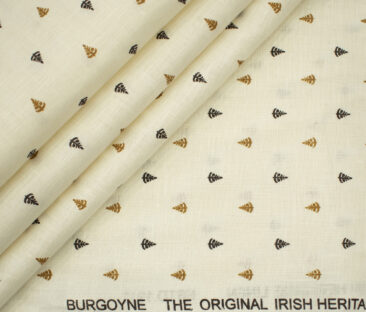Burgoyne Men's Irish Linen 60 LEA Printed 2.25 Meter Unstitched Shirting Fabric (Cream & Brown)