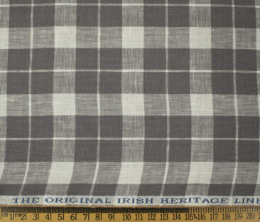 Burgoyne Men's Irish Linen 60 LEA Checks 2.25 Meter Unstitched Shirting Fabric (White & Purple)