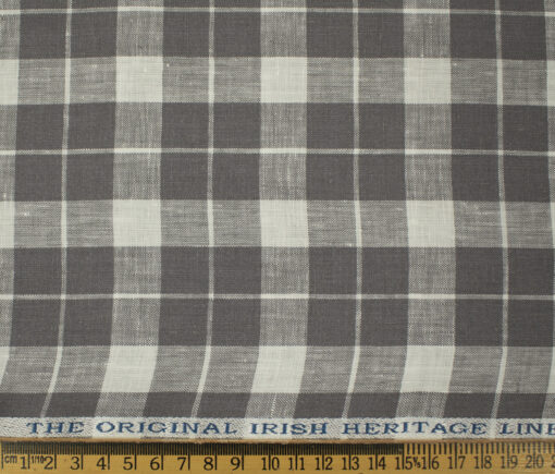 Burgoyne Men's Irish Linen 60 LEA Checks 2.25 Meter Unstitched Shirting Fabric (White & Purple)