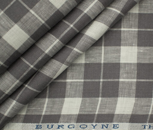 Burgoyne Men's Irish Linen 60 LEA Checks 2.25 Meter Unstitched Shirting Fabric (White & Purple)