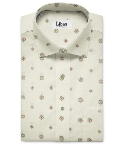 Burgoyne Men's Irish Linen 60 LEA Printed 2.25 Meter Unstitched Shirting Fabric (Milky White & Grey)