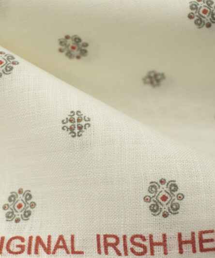 Burgoyne Men's Irish Linen 60 LEA Printed 2.25 Meter Unstitched Shirting Fabric (Milky White & Grey)