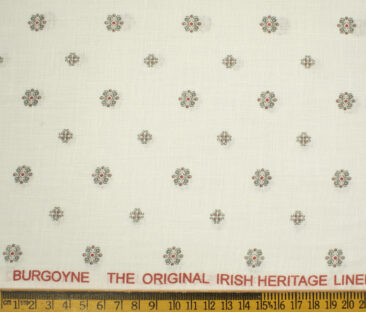 Burgoyne Men's Irish Linen 60 LEA Printed 2.25 Meter Unstitched Shirting Fabric (Milky White & Grey)