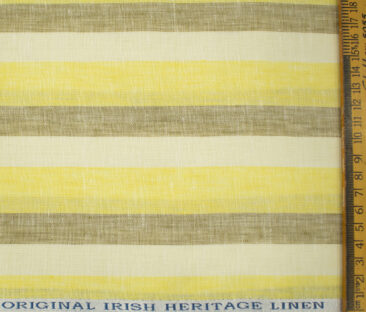 Burgoyne Men's Irish Linen 60 LEA Striped 2.25 Meter Unstitched Shirting Fabric (Milky White & Yellow)