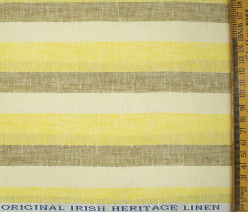 Burgoyne Men's Irish Linen 60 LEA Striped 2.25 Meter Unstitched Shirting Fabric (Milky White & Yellow)