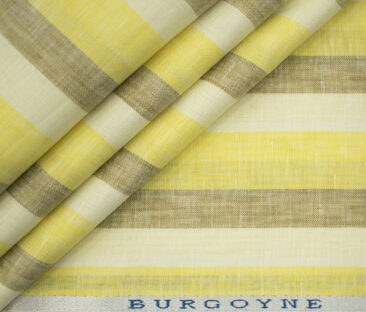 Burgoyne Men's Irish Linen 60 LEA Striped 2.25 Meter Unstitched Shirting Fabric (Milky White & Yellow)