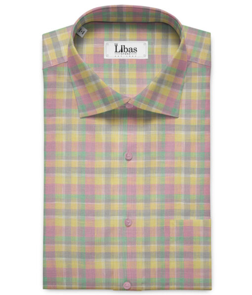 Burgoyne Men's Irish Linen 60 LEA Checks 2.25 Meter Unstitched Shirting Fabric (Yellow