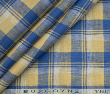 Burgoyne Men's Irish Linen 60 LEA Checks 2.25 Meter Unstitched Shirting Fabric (Yellow & Blue)