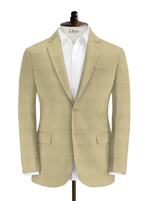Cadini Men's Terry Rayon Checks 3.75 Meter Unstitched Suiting Fabric (Beige)