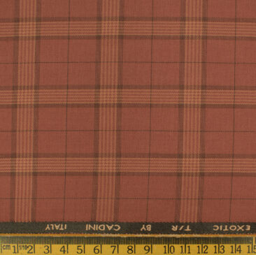 Cadini Men's Terry Rayon Checks 3.75 Meter Unstitched Suiting Fabric (Amber Orange)