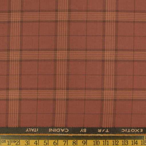 Cadini Men's Terry Rayon Checks 3.75 Meter Unstitched Suiting Fabric (Amber Orange)