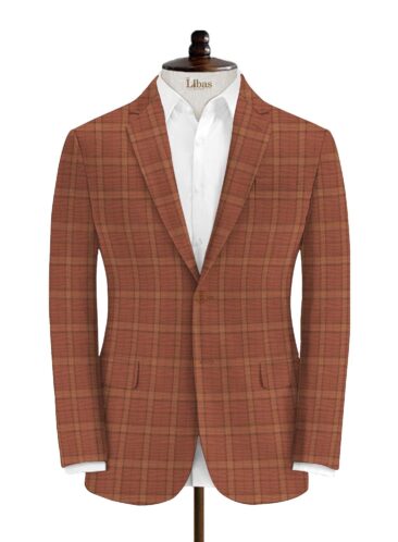 Cadini Men's Terry Rayon Checks 3.75 Meter Unstitched Suiting Fabric (Amber Orange)