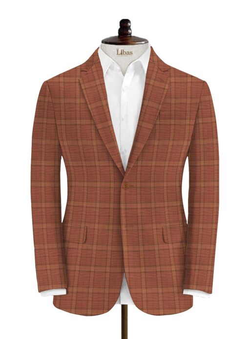Cadini Men's Terry Rayon Checks 3.75 Meter Unstitched Suiting Fabric (Amber Orange)