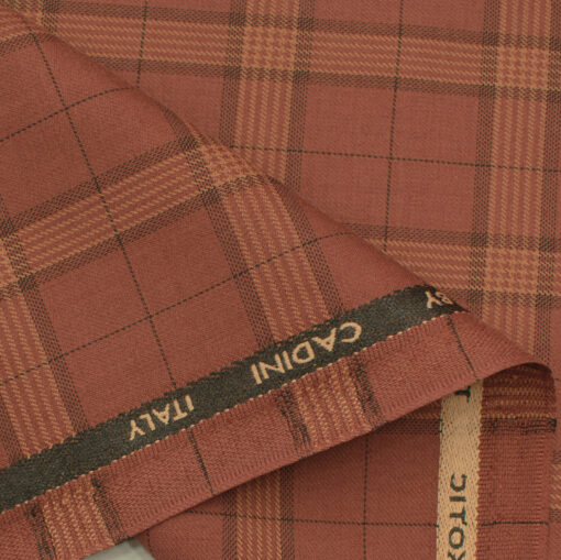 Cadini Men's Terry Rayon Checks 3.75 Meter Unstitched Suiting Fabric (Amber Orange)