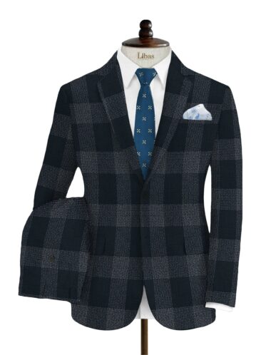 Don & Julio Men's Terry Rayon Checks 3.75 Meter Unstitched Suiting Fabric (Dark Blue)